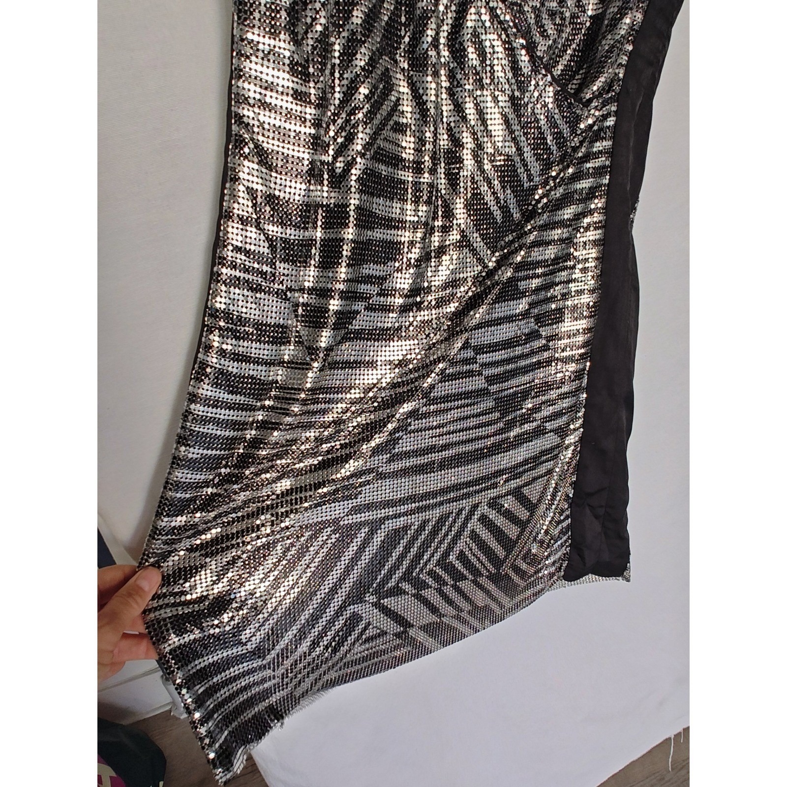 Ramy Brook Dress Printed Lola Black Silver Wrap Mini 2 Metal Relaxed Deep V New — image 7 of 8
